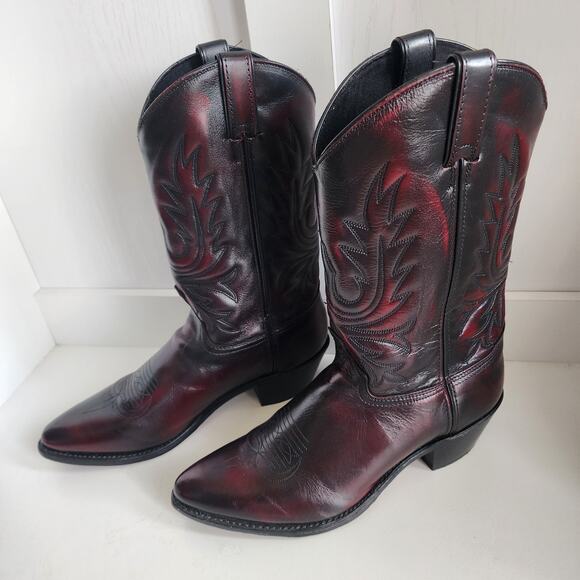 Abilene Men's 10.5 - 6461 12" Western Cowboy Boots Black Cherry Cowhide Polished - Picture 11 of 11